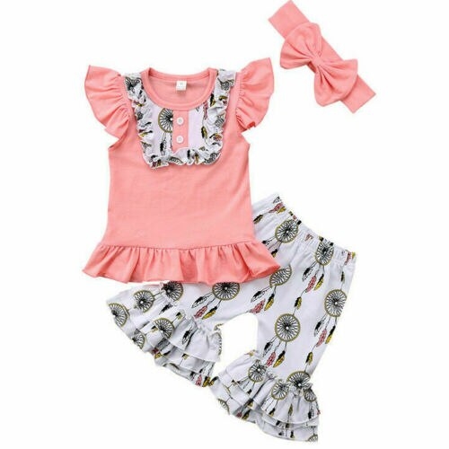 Baby Girls Floral Casual Tops Pant Hat