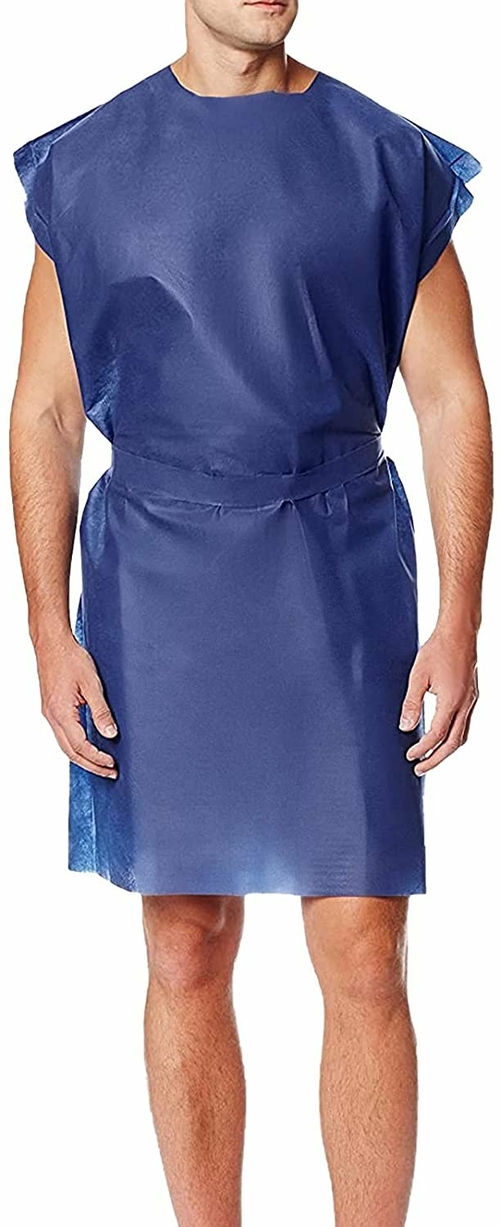 SMS Patient Exam Gowns 45" Pack of 10 Adult Navy Blue Gowns with Waist