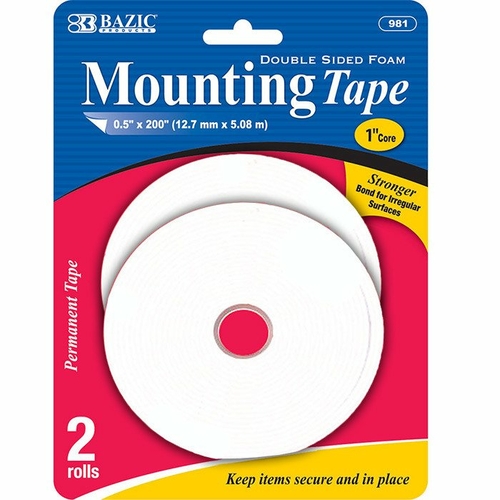 Bazic  981  0.5" X 200" Double Sided Foam Mounting Tape (2/P