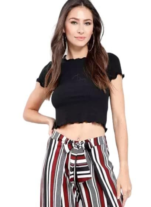 BLACK Half Sleeve top Girl's Women's Ribbed Half Sleeve Top with Round