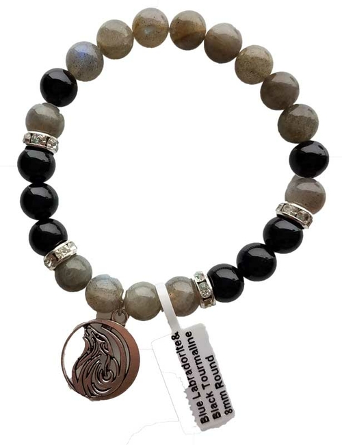 Azure Green JB8LABW 8 mm Blue Labradorite & Black Tourmaline & Wolf Br