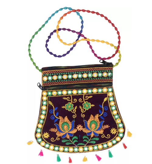 BLACK Two Flower Women Sling Bag