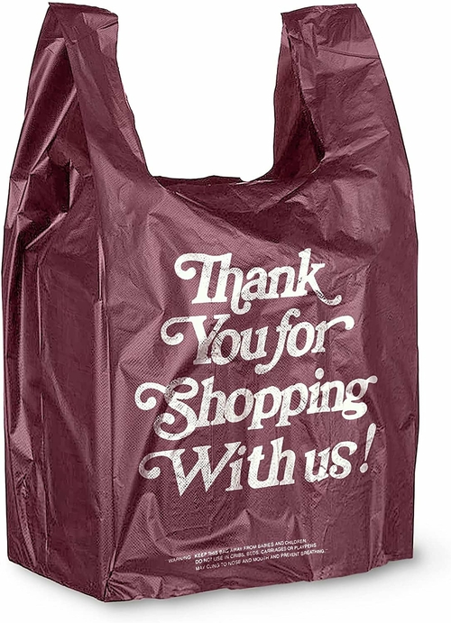 Pack of 1000 Thank You Plastic Bags 8 x 4 x 15. Maroon Carry-Out