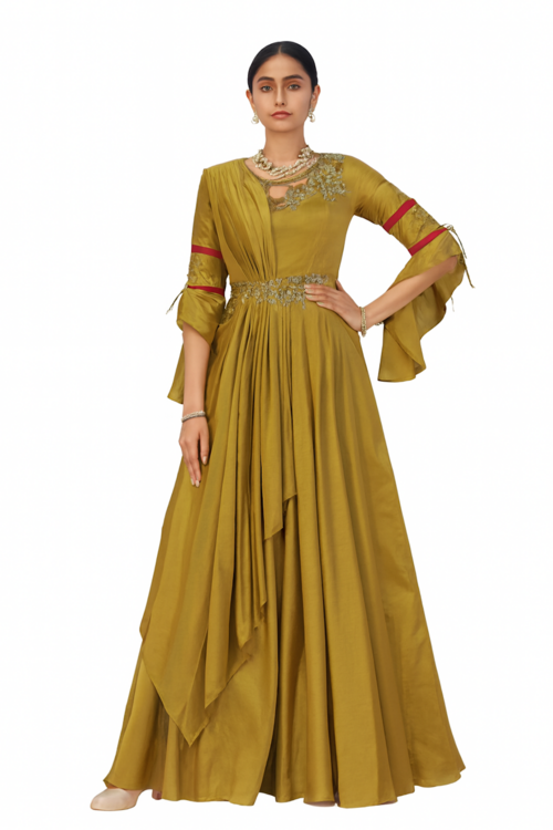 Main Women Embroidered Kurta Set with Dupatta – Party & Festive Wear-Yellow image
