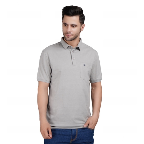 Men Solid Polo Neck Cotton Grey T-Shirt (Size XL)