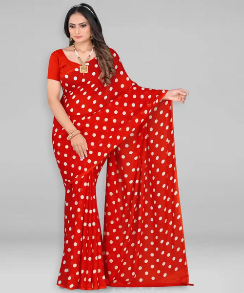 Printed Daily Wear Georgette Saree  (Red)