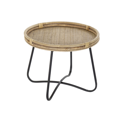 Side table DKD Home Decor Black Metal Brown Rattan (57 x 57 x 47 cm)