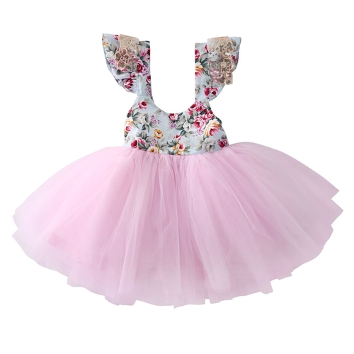 Bling Ruffel Backless Kids Baby Girls Floral