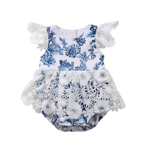 Blue Lace Decoration Ruffle Floral Newborn