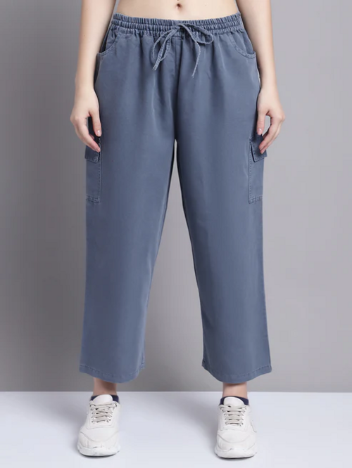 Women Grey multi pocket denim finish Culottes cargo cotton Pant 32