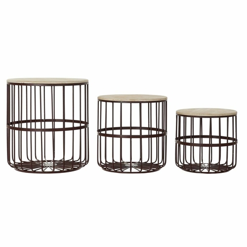 Set of 3 tables DKD Home Decor Brown Wood Metal Maroon (3 pcs) (40 x