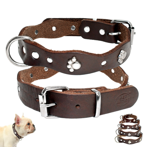 Soft Genuine Leather Pet Dog Collars Adjustable