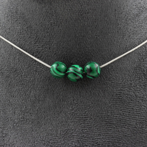 Malachite (with resin) 8 mm 3 beads necklace. 