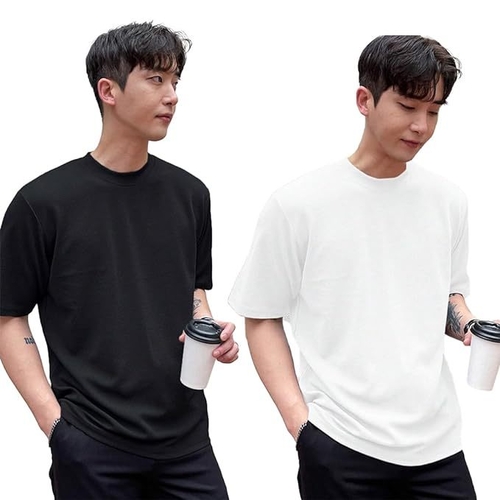 madfrog Pack of 2 Men Solid Round Neck Cotton Blend Drop Shoulder