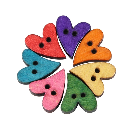 100PCS/Pack Mixed  2 Hole Wooden Heart Buttons