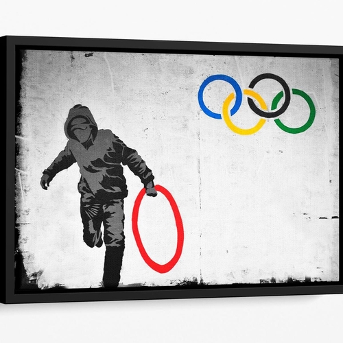 Banksy Olympic Rings Looter Floating Framed Canvas