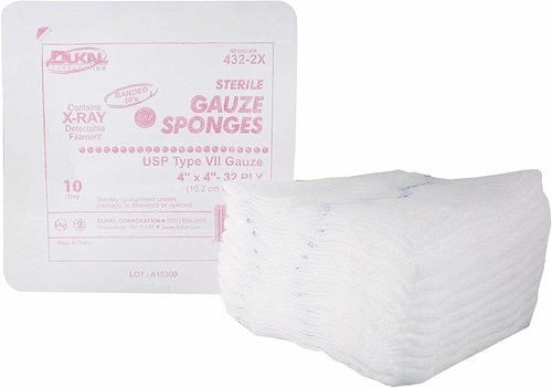 Gauze Sponges 4" x 4". Pack of 10 Gauze Dressings 32-ply. X-Ray Type