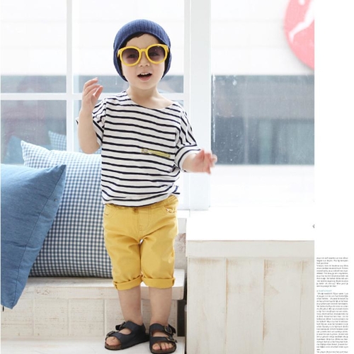 Baby Boy Zipper Stripes Round Collar Short