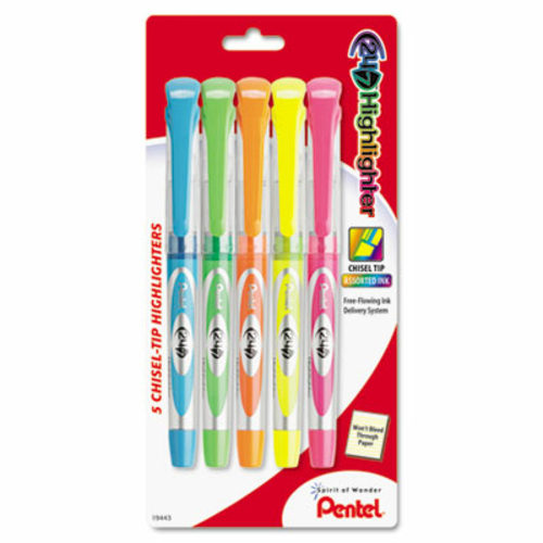 Pentel SL12BP5M 24-7 Highlighter  Chisel Tip  Blue-Green-Orange-Pink-Y