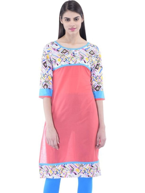 Women’s  Self Design Pink Kurta With 3/4th Sleeves