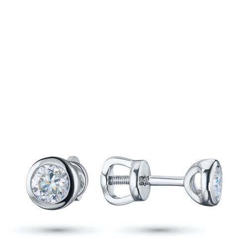 Sterling Silver Earring Studs with 2 Round-Cut Lab-Created Diamonds