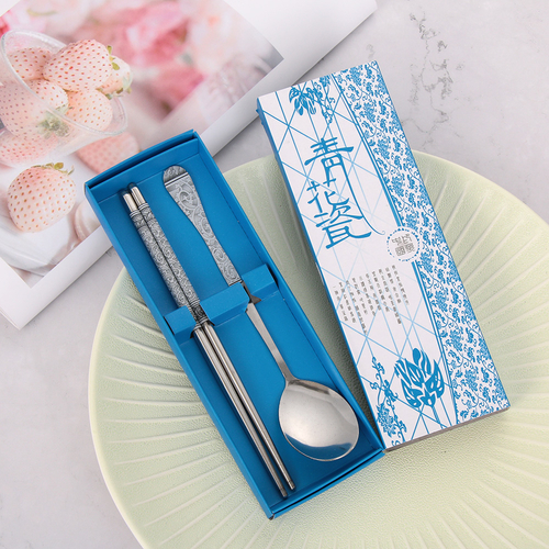 2pcs/set Cartoon Stainless Steel Spoon Chopsticks