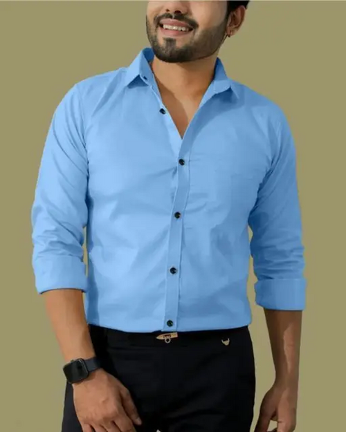 Men Regular Fit Washed Casual Shirt Blue Size M