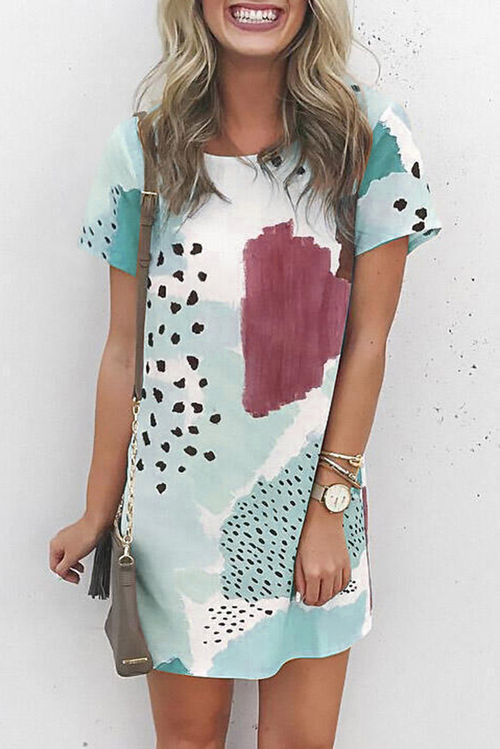 White Leopard Splicing Color Block Mini Dress