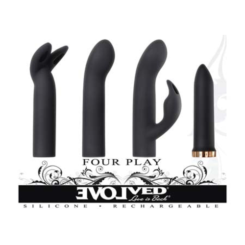 Evolved Four Play Rechargeable Silicone Bullet Vibrator and 3-Piece