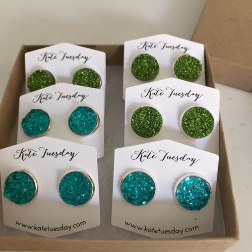 Aqua and Lime Druzy 12mm Earrings