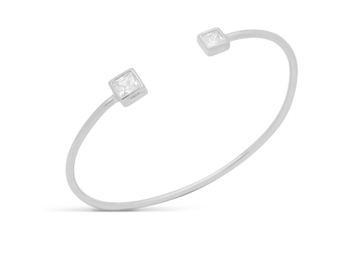 Fronay JE6106 Open Wire Bangle Square Shape Cz End in Sterling Silver