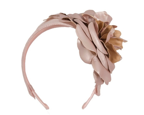 Wide rose gold leather rose headband fascinator