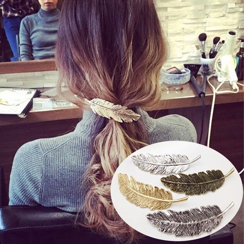 Fashion Vintage Gold Silver Leaf Shape Metal Hair
