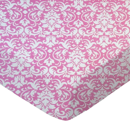 SheetWorld Fitted Crib Sheet - 100% Cotton Woven - Pink Damask, Made