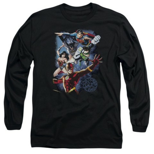 Trevco Jla-Galactic Attack Color Long Sleeve Adult 18-1 Tee- Black - M