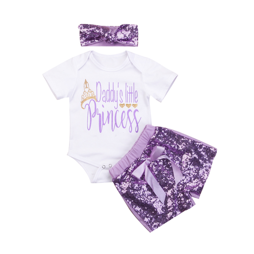 Purple Sequined Fashion 3Pcs Newborn Baby