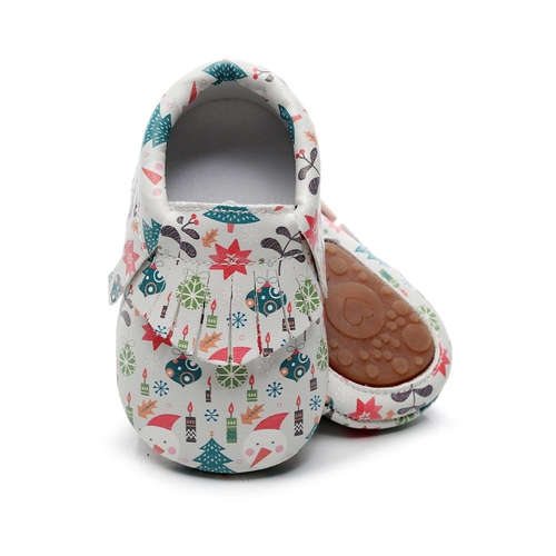 Christmas Floral Printed Baby Hard Sole Shoes