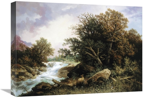 Global Gallery GCS-277850-22-142 22 in. Deer Near a Stream Art Print -