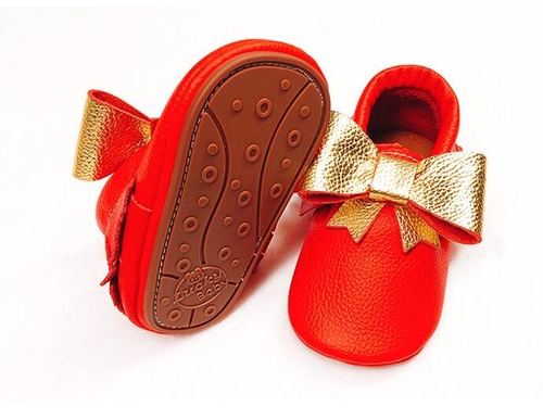 Winter Genuine Leather Baby Shoes Big gold bow