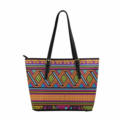 Large Leather Tote Shoulder Bag - Bohemian Print