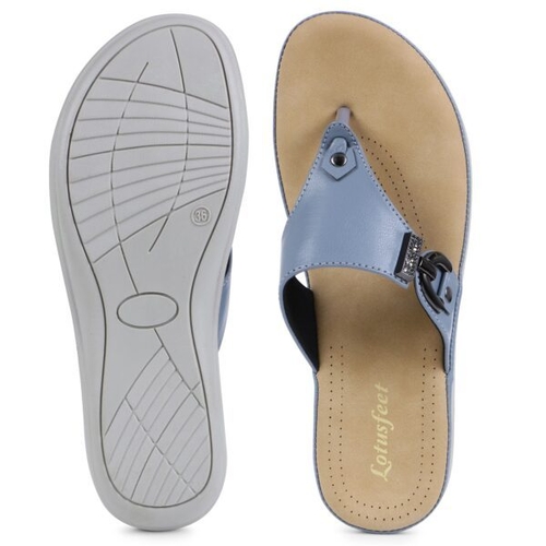 TPR Sole Stitched Style Flat With Silver Buckle Design-BLUE
