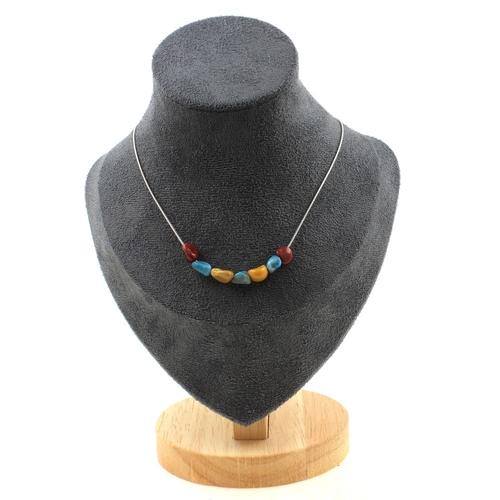 Mookaite from Australia + Blue apatite 7 beads necklace.