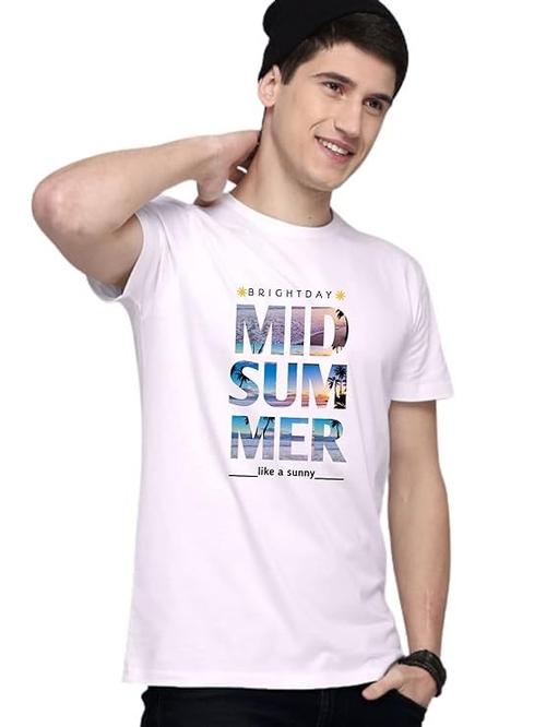 ROUND NECK HALF SLEEVES "MID SUM" PRINTED TSHIRT FOR MEN (Size-L)