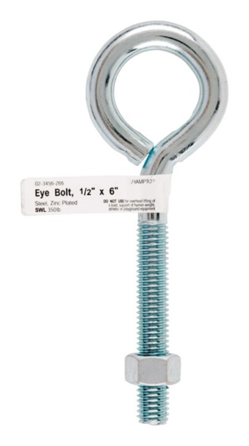 Hampton 02-3456-266 Bolt Eye Closed with Hex Nut  0.50 x 6 in. - pack 