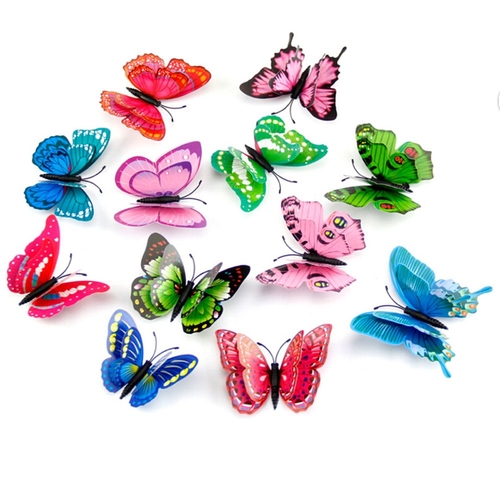 12PCS/Bag 3D PVC Double Wing Butterfly With Pins