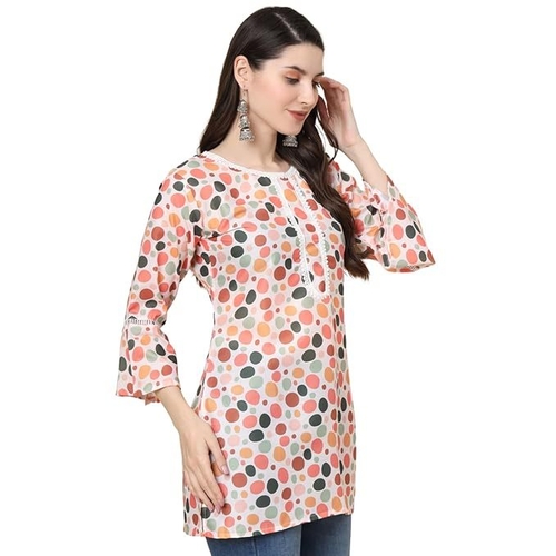 Womens Lightweight Casual 3/4 sleeve  Cotton Digital Dot Printed Tunic