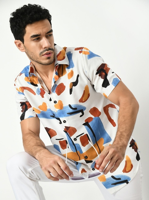 Multicolor Abstract Printed Half Sleeves Casual Shirt (Size-S)
