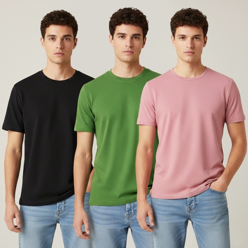 Main Premium Cotton Crew Neck T-Shirt for Men || Pack of 03 image