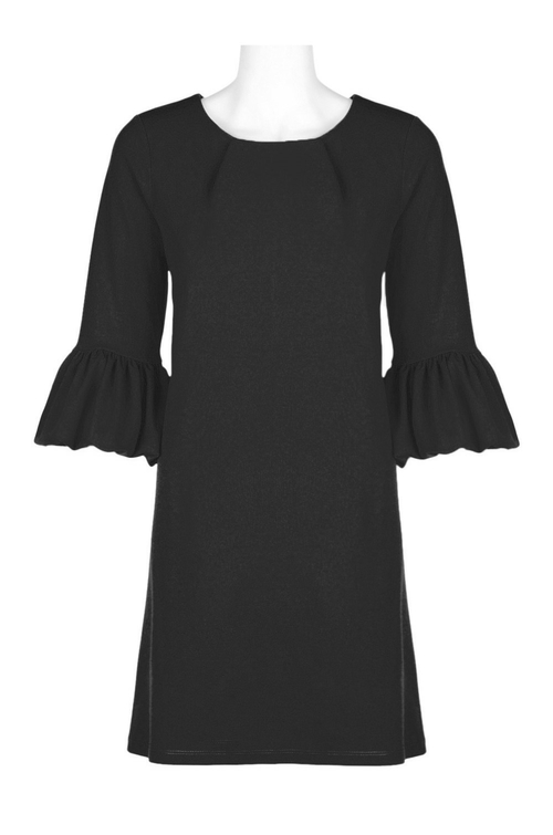 Nina Leonard Scoop Neck Circular Flounce Sleeve Pleated Zipper Back