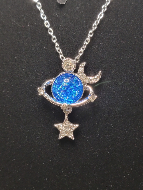Shiny Stars and Moon Pendant Silver Necklace